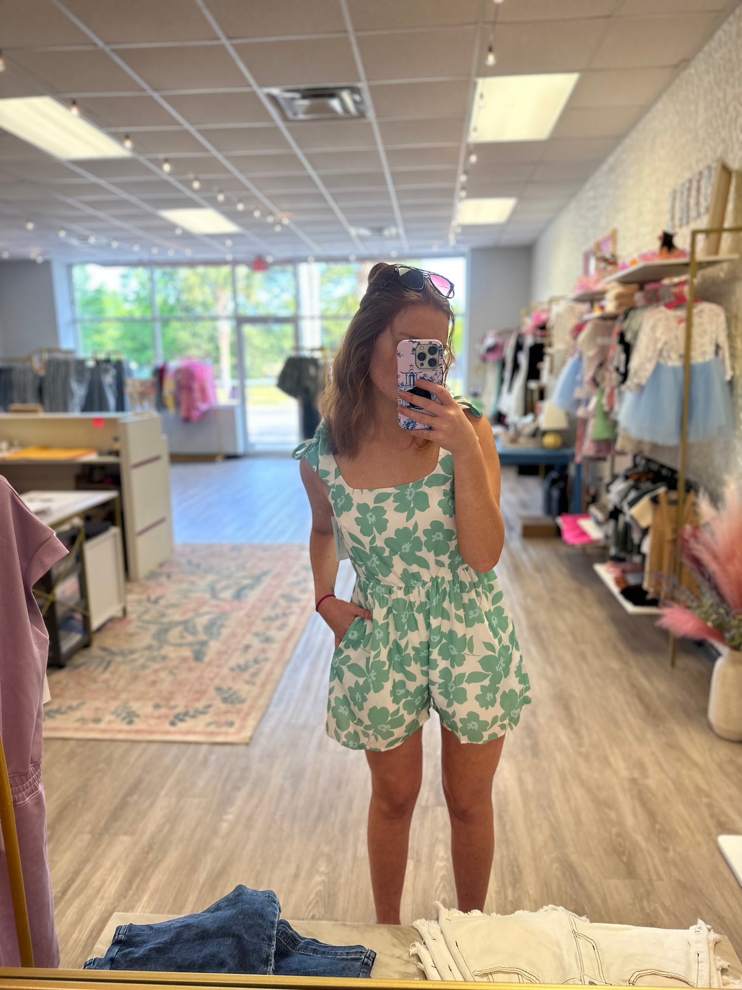Gabby Green Floral Romper