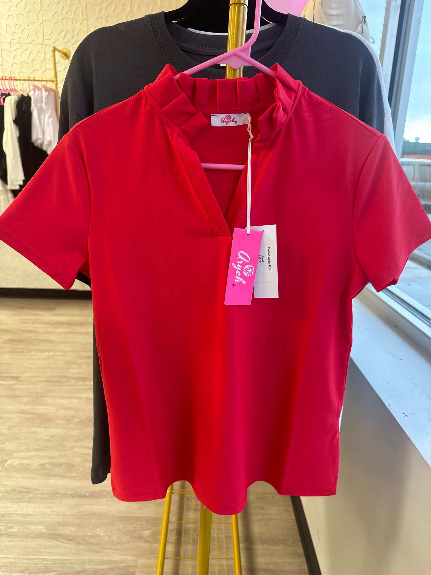 Pleated Collar Polo Top