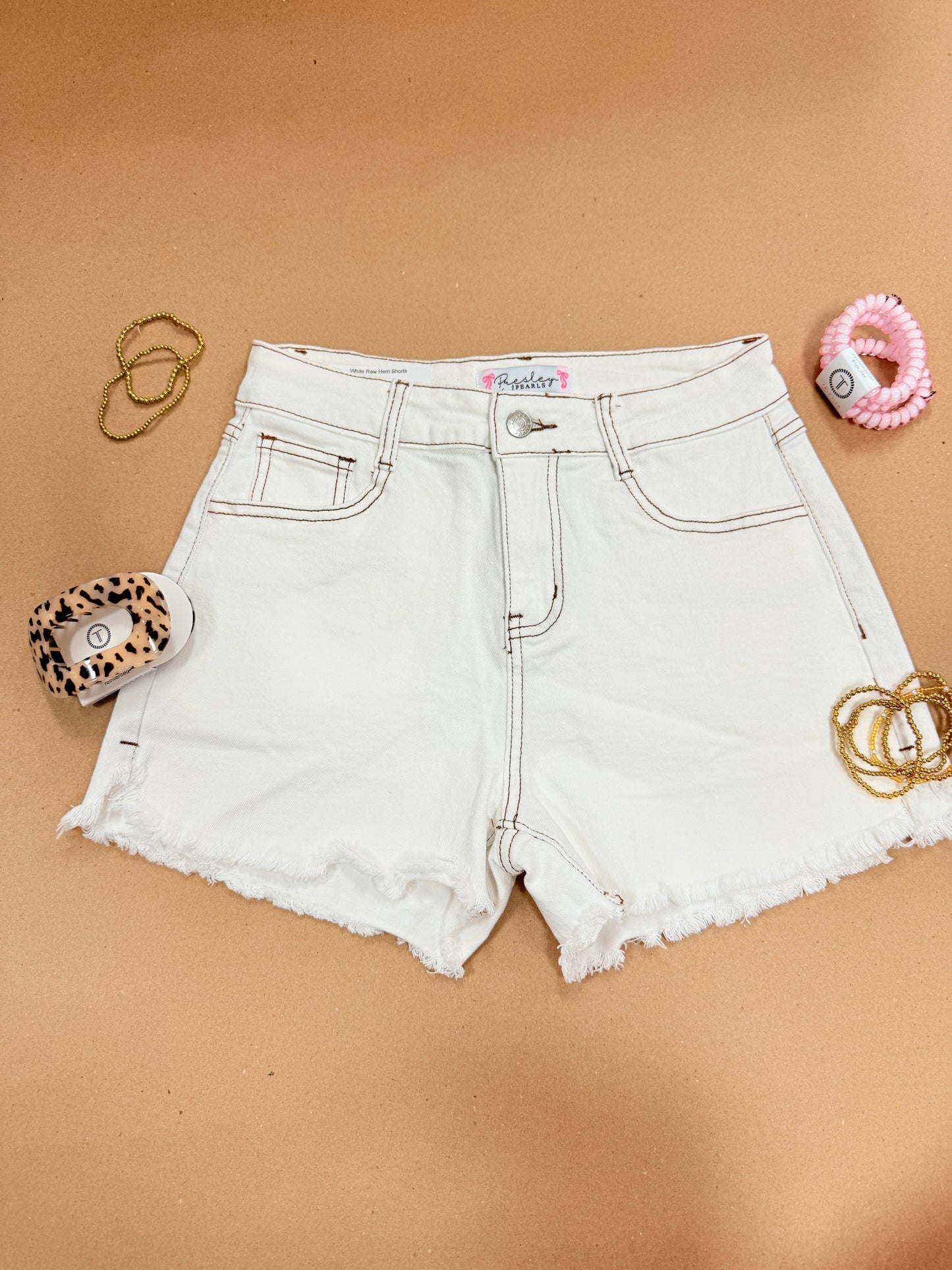 White Raw Hem Shorts