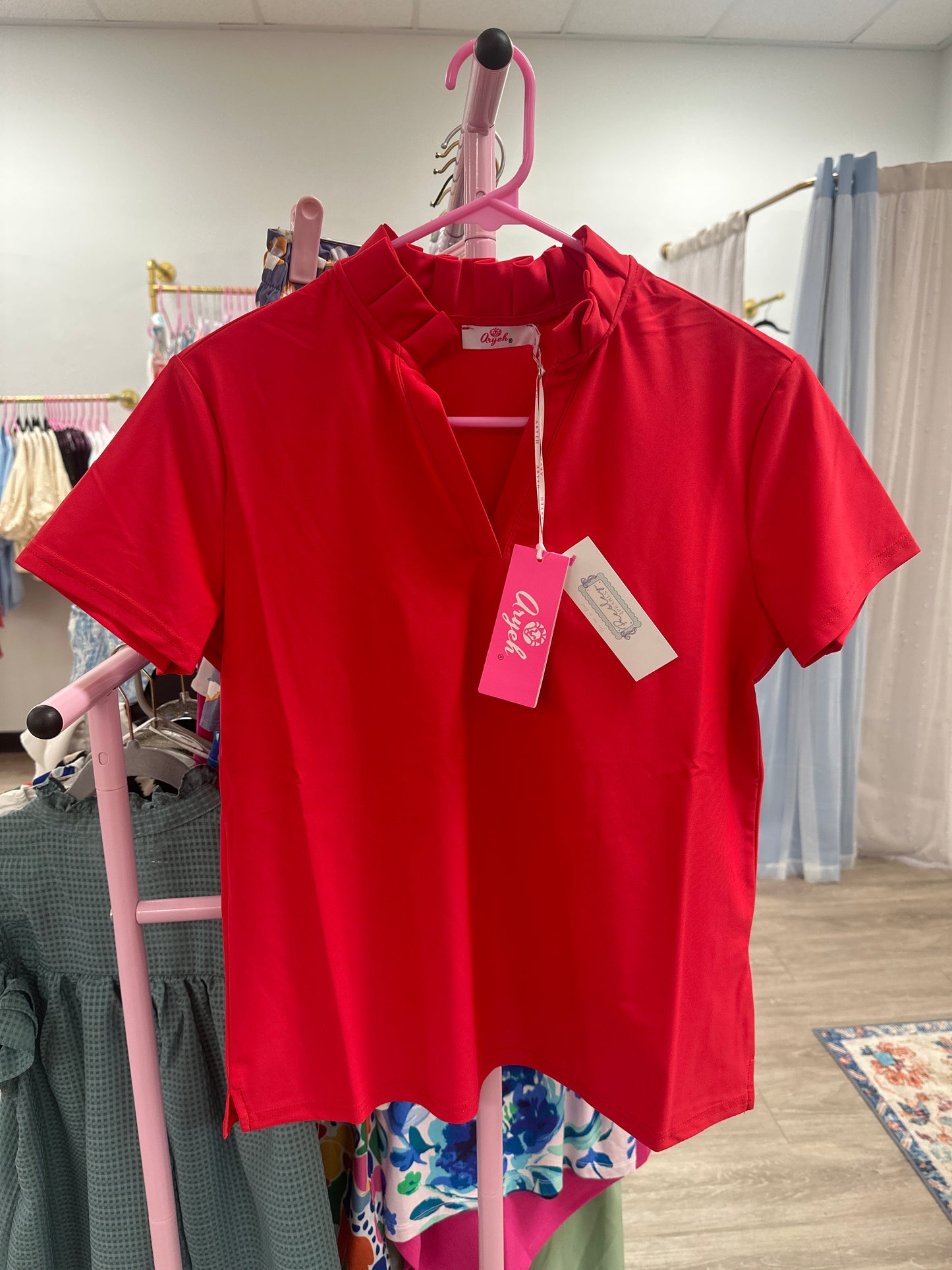 Pleated Collar Polo Top