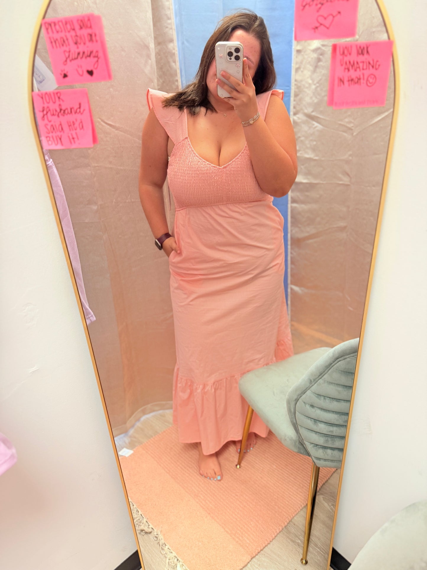 Peach Flutter Sleeve Maxi