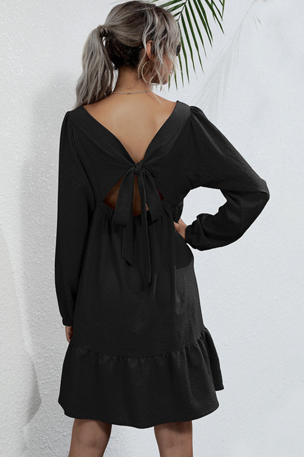 Perfee Knot Back Square Neck Dress