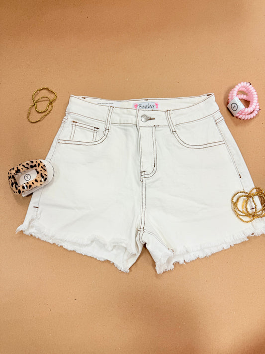 White Raw Hem Shorts